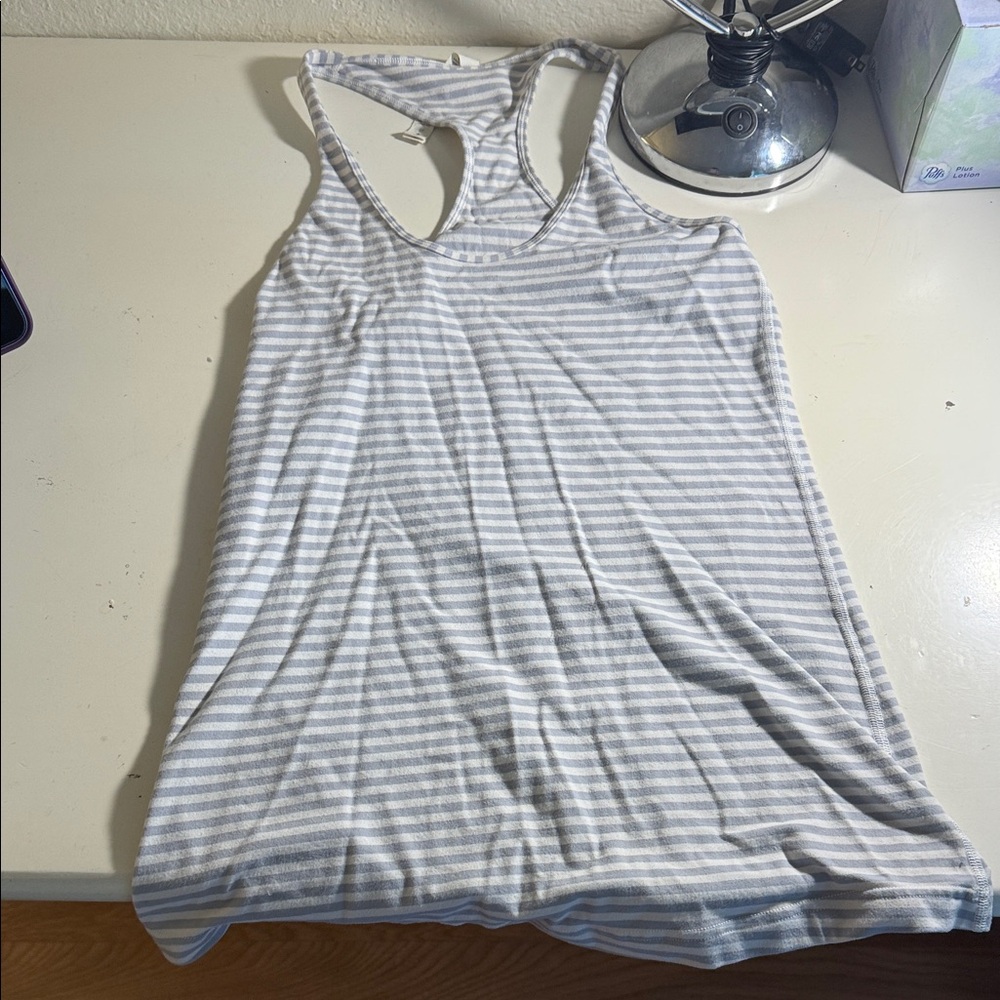 Lululemon Athletica White and Gray Striped Tank Top